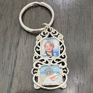 Vintage Silver Photo Keychain with Double Frame